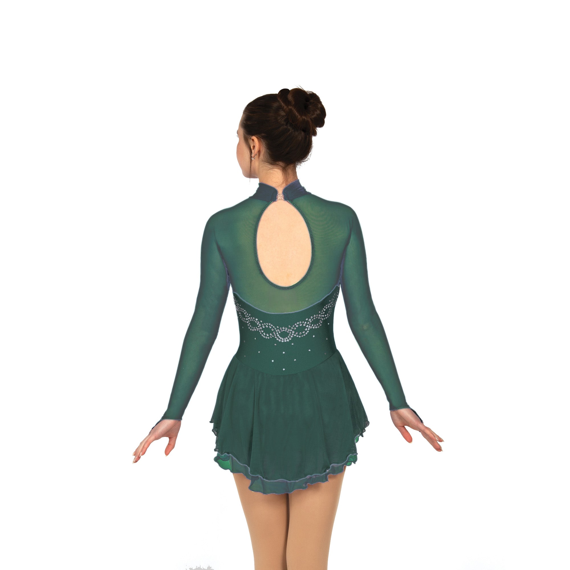 Solitaire Ready to Ship Classic High Neck Unbeaded Skating Dress - Hunter Green
