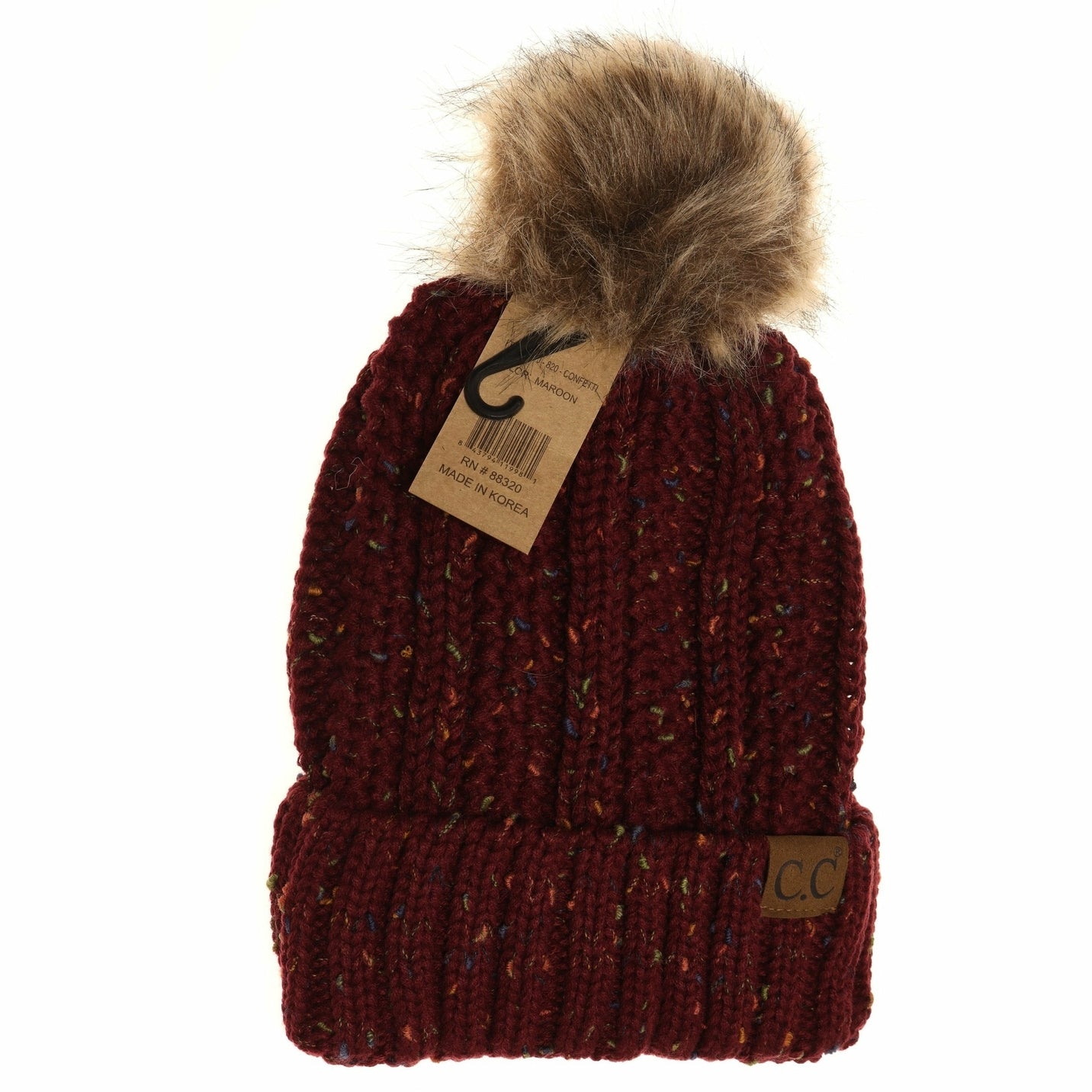 CC Beanie Ready Ship Lined Pom Hat - Maroon