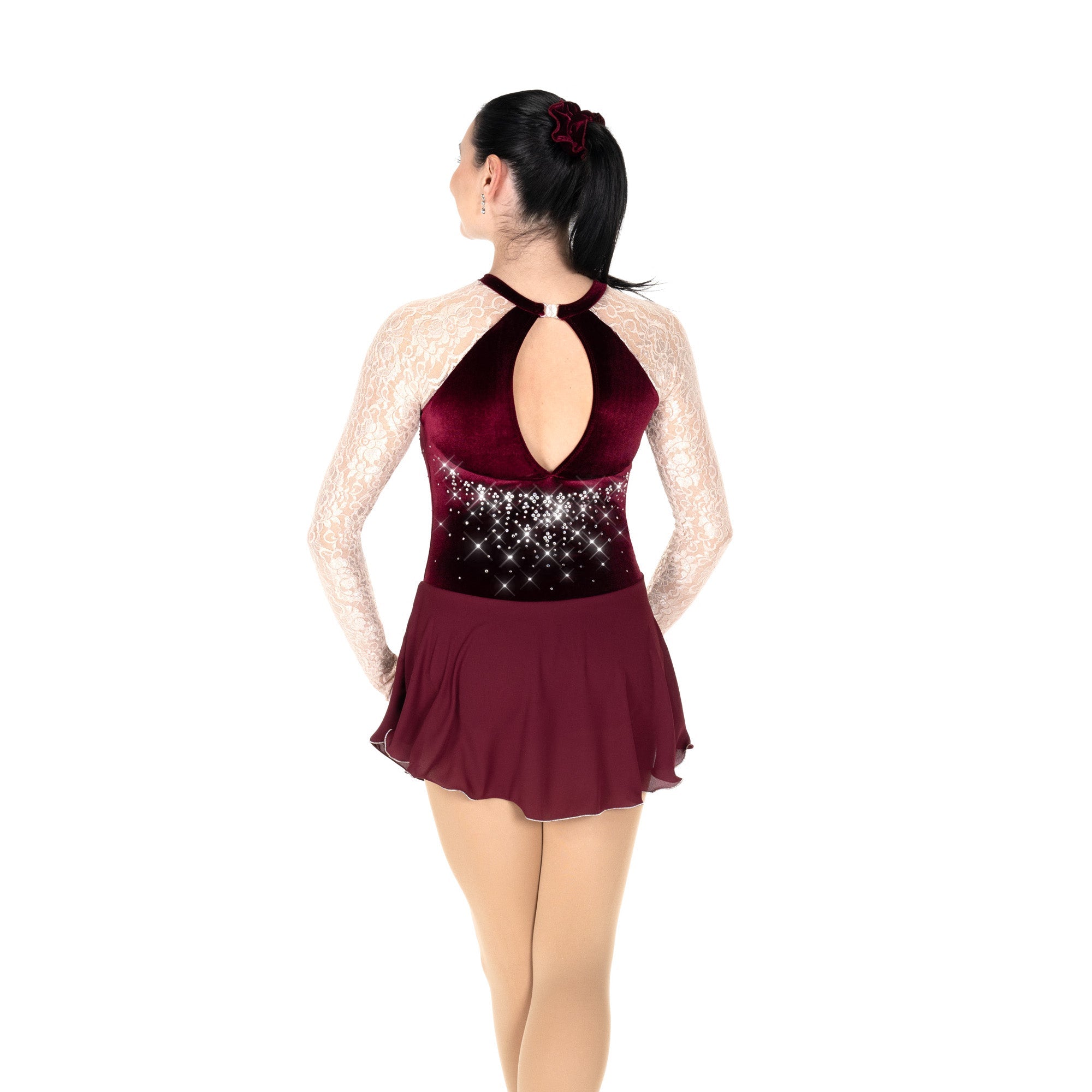 Aurora Ice Lavishly Lacy Beaded Skating Dress - Rich Wine