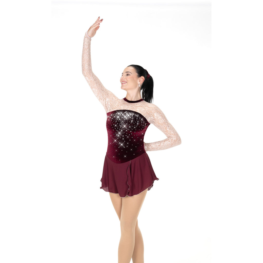 Aurora Ice Lavishly Lacy Beaded Skating Dress - Rich Wine
