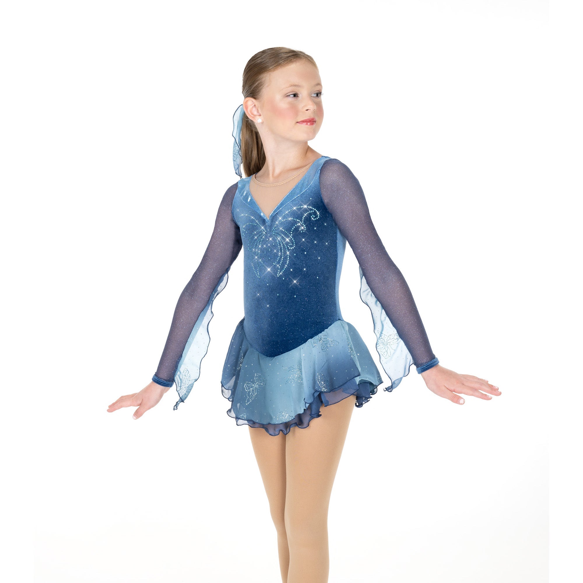 Aurora Ice Butterfly Blue Beaded Skating Dress