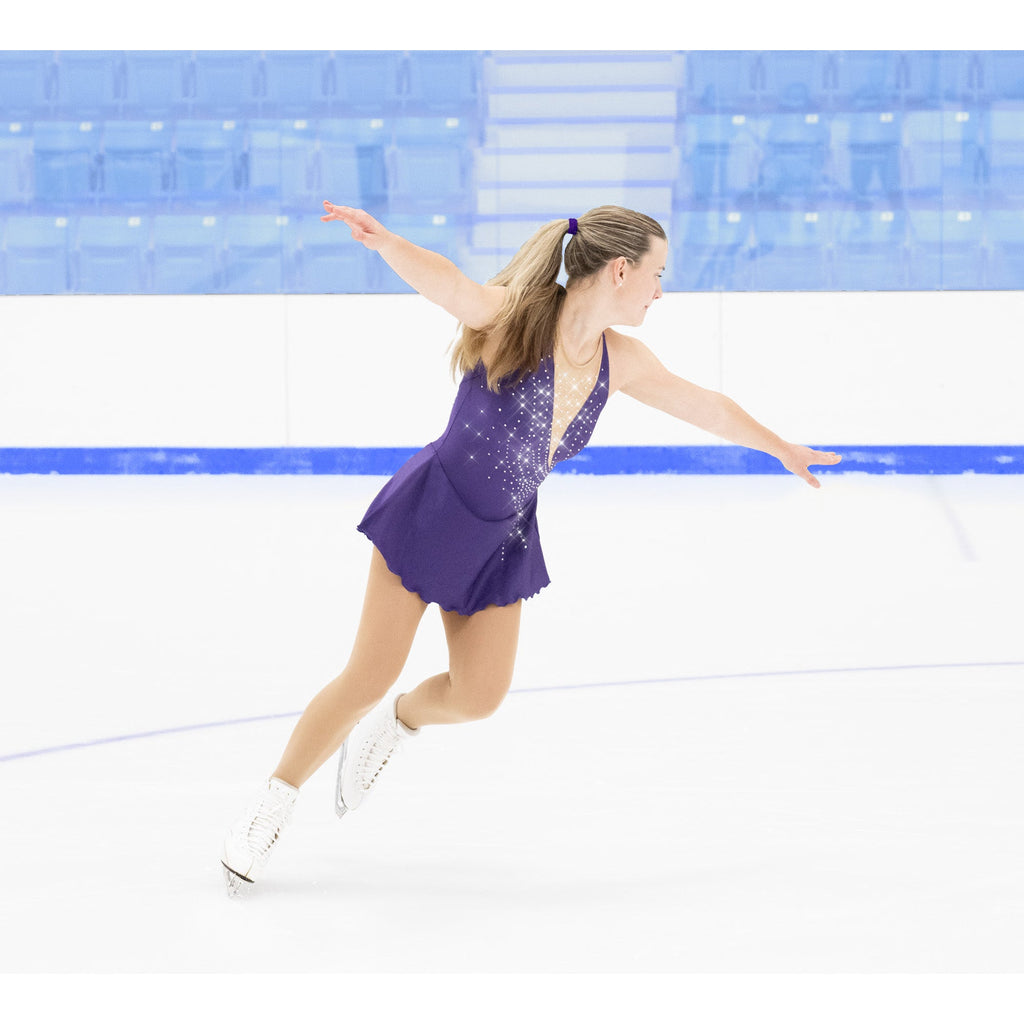 Solitaire Tapered Cut Beaded Skating Dress - Plum